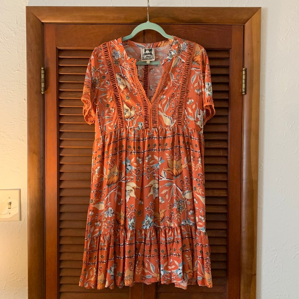 Orange Printed Shift Dress Size Small